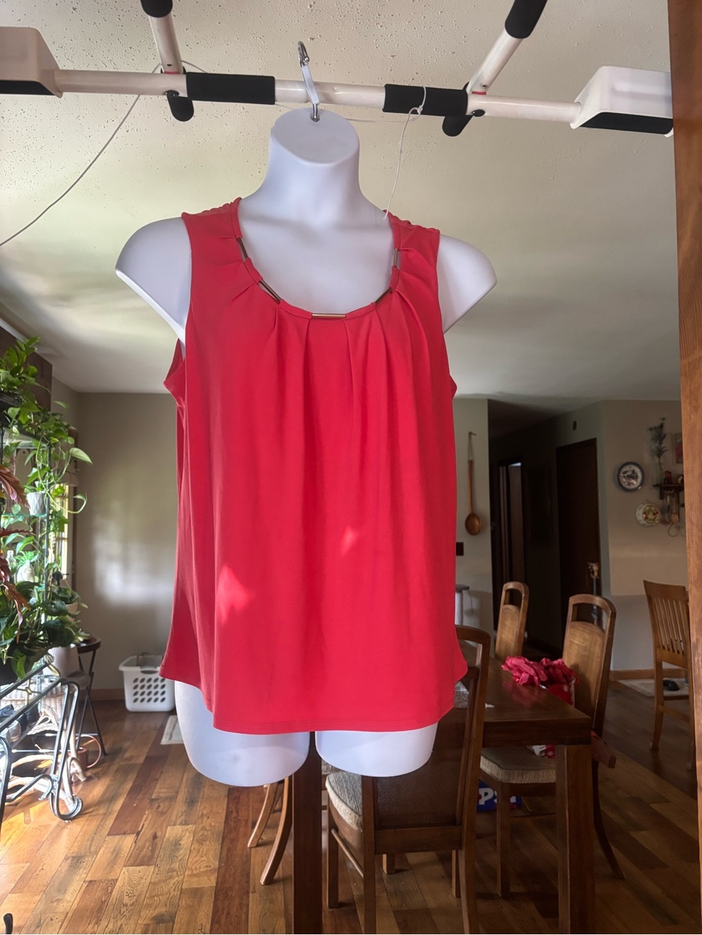NAIF Coral Red Pleated Neck Sleeveless Women’s Tank Size L
